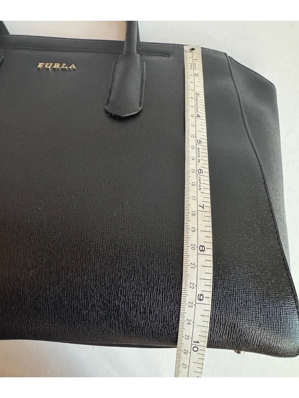 Furla Tessa Large Tote Black Saffiano Leather Gold F Charm Zip Top